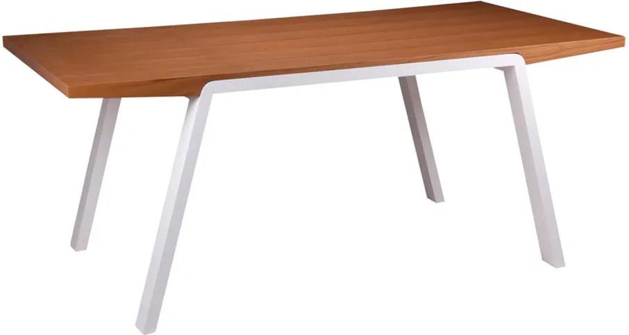 Stela tölgyfa mintás étkezőasztal fehér lábakkal, 180 x 90 cm - sømcasa