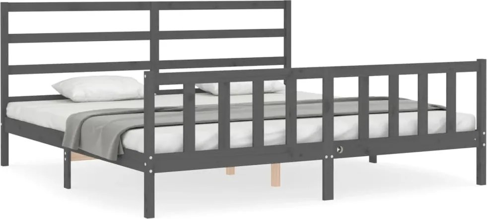 vidaXL szürke tömör fa ágykeret fejtámlával 200 x 200 cm