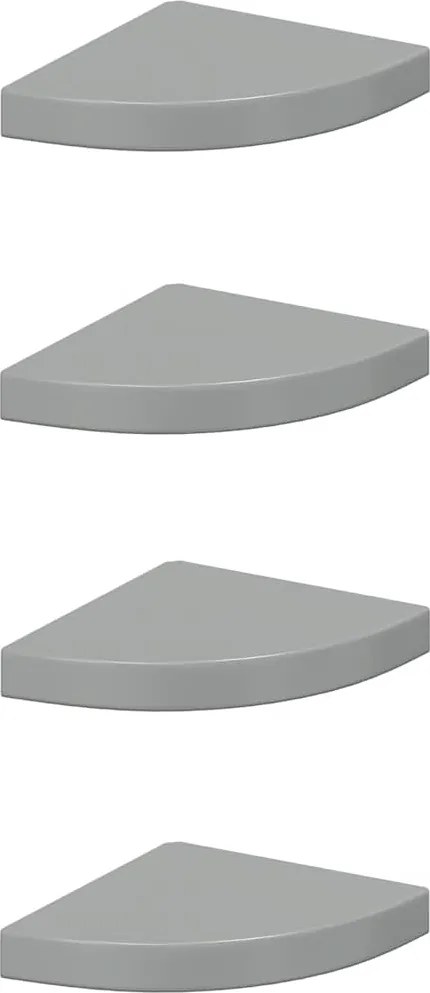 vidaXL 4 db magasfényű szürke MDF lebegő sarokpolc 25 x 25 x 3,8 cm