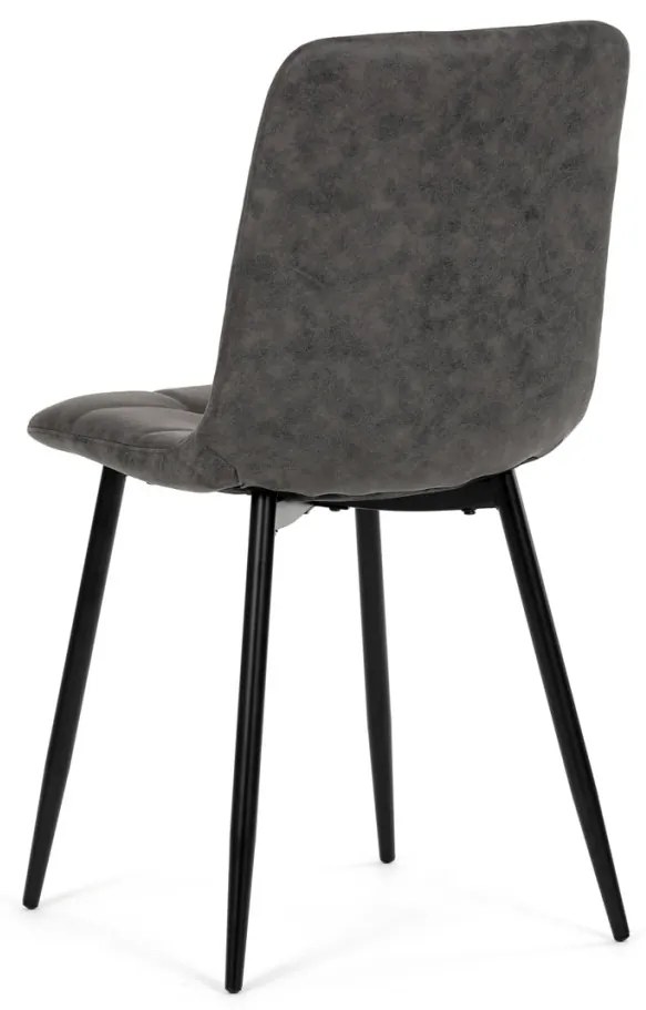 Scaun de sufragerie, material vintage antracit, picioare metalice negre