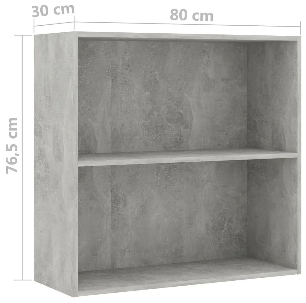 2 szintes betonszürke forgácslap könyvszekrény 80x30x76,5 cm