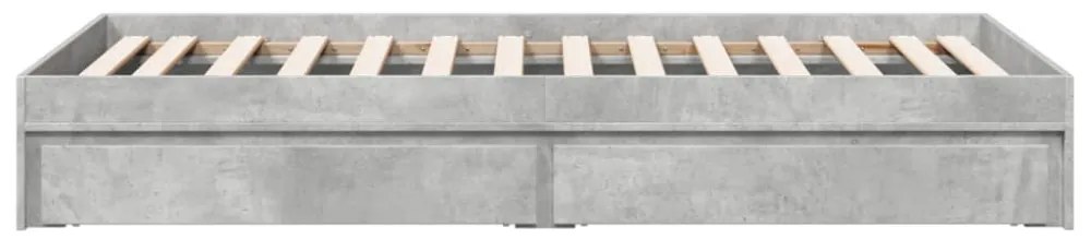 betonszürke szerelt fa ágykeret fiókokkal 75 x 190 cm