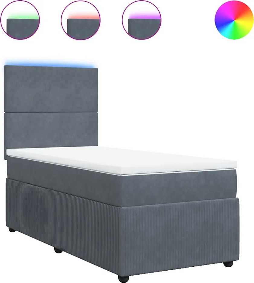 vidaXL sötétszürke bársony rugós ágy matraccal 80 x 200 cm
