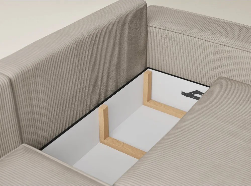 Bézs kordbársony kinyitható-tárolóhelyes sarokkanapé (bal oldali-L alakú) Tonga – Maison de Rêve