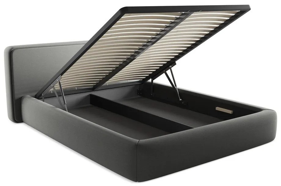 Szürke kárpitozott ágyneműtartós franciaágy ágyráccsal 160x200 cm Kiana – Makamii