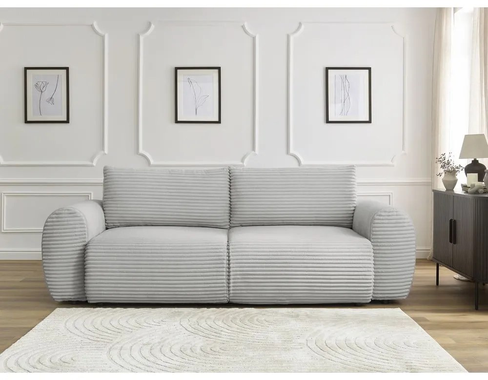 Világosszürke kordbársony kinyitható kanapé 257 cm Lucien – Bobochic Paris
