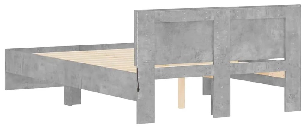 betonszürke ágykeret fejtámlával és LED-del 135x190 cm