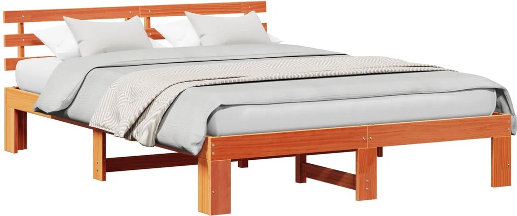 vidaXL Ágykeret fejtámlával Faggyú barna 150 x 200 cm Tömör fenyőfa