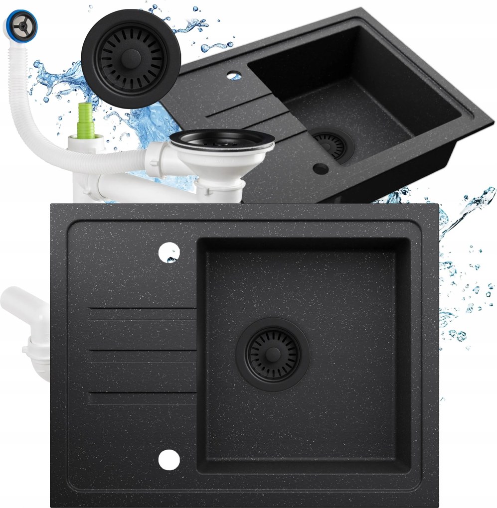 Gránit mosogatótál, egy medencés, pöttyös, 55x44 cm, csepegtetővel szifon