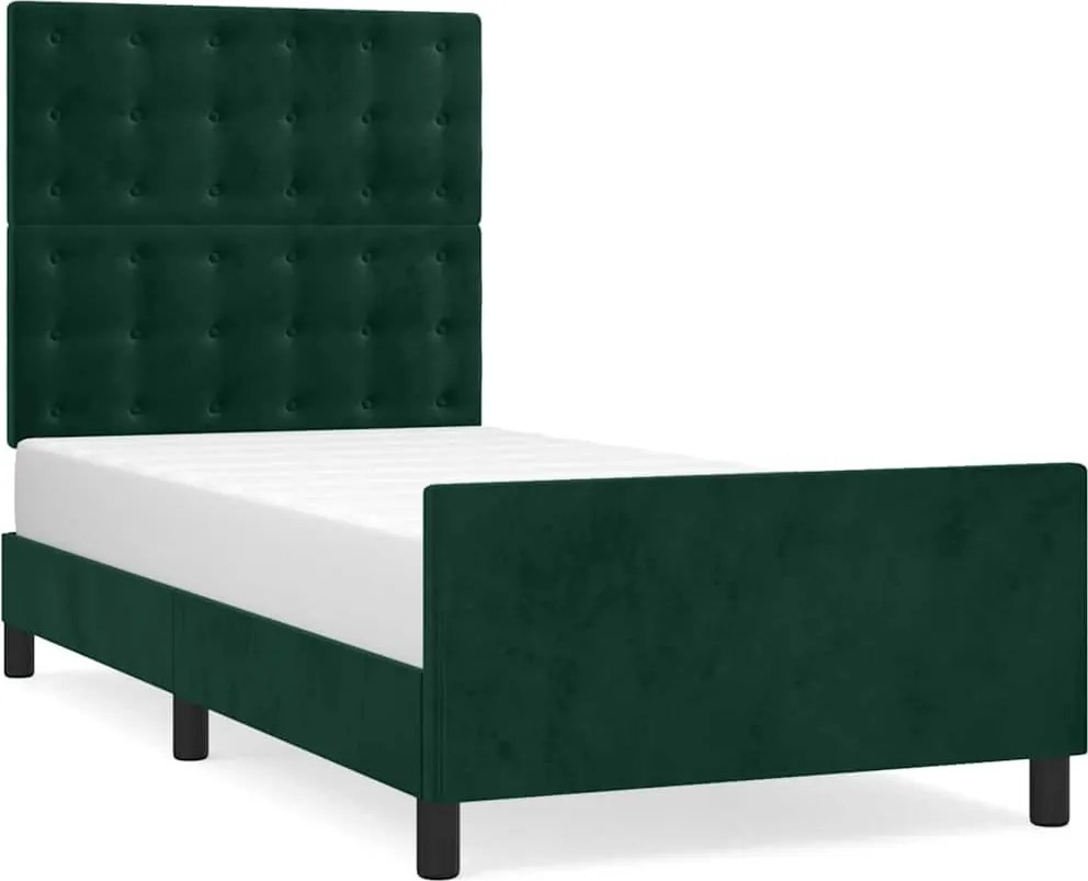 vidaXL sötétzöld bársony ágykeret matrac nélkül 90x190 cm
