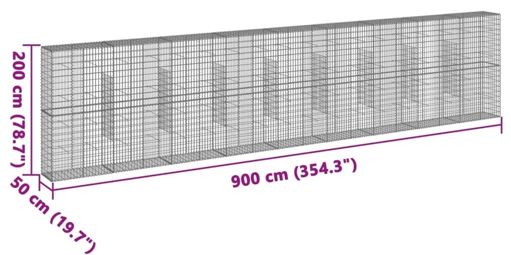 horganyzott vas gabion kosár fedéllel 900 x 50 x 200 cm