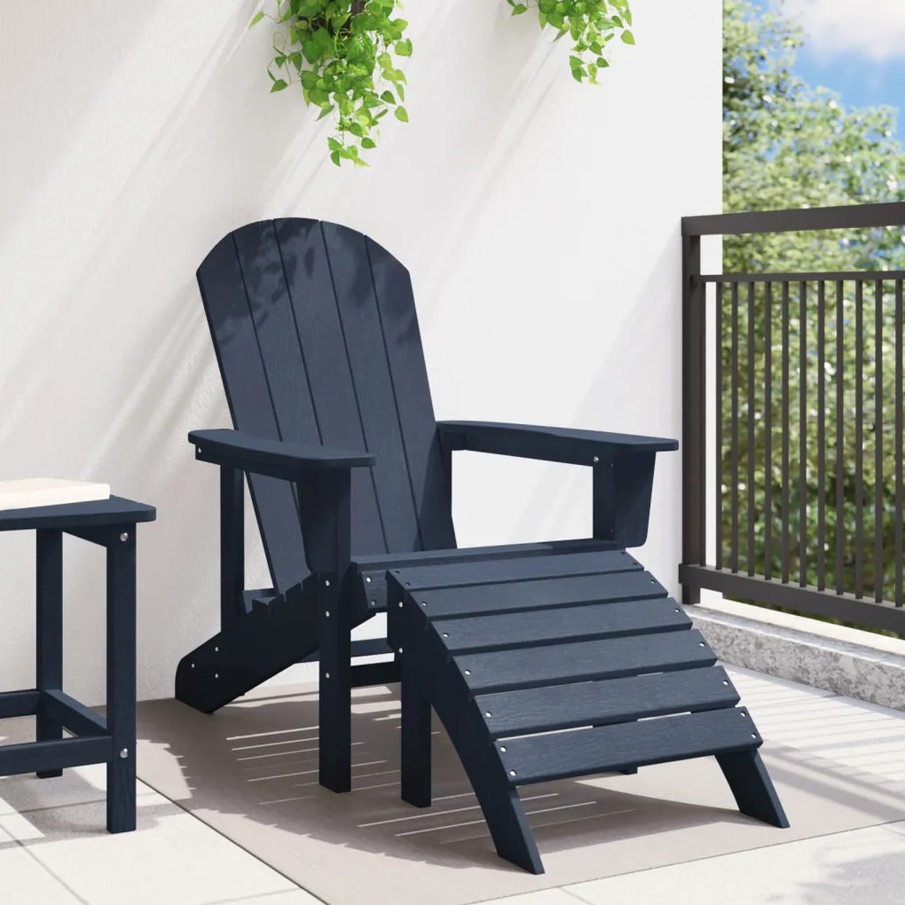 Adirondack szék lábtámasszal Tengerészkék HDPE