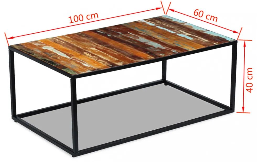 tömör újrahasznosított fa dohányzóasztal 100 x 60 x 40 cm