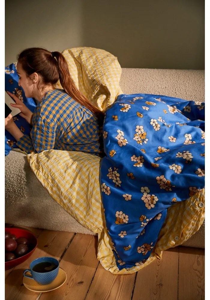 Sárga-fehér egyszemélyes krepp ágyneműhuzat 140x200 cm Bæk&amp;Bølge – JUNA