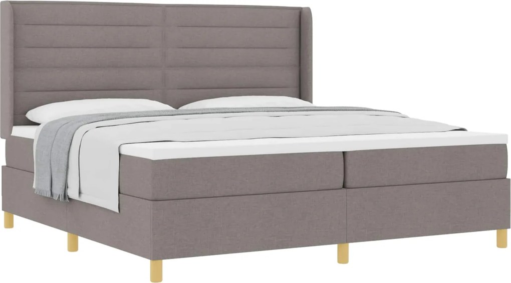 vidaXL Boxrugós ágy matracmal fejtámlával Tópszínű 200 x 200 cm szövet