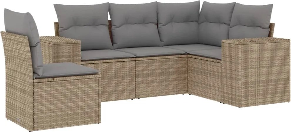 vidaXL 5 részes bézs polyrattan kerti ülőgarnitúra párnákkal