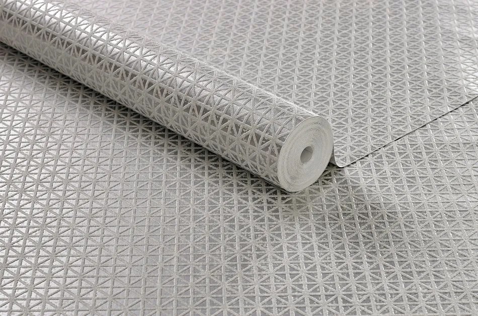 Fényes Ezüst Vinil Tapéta Fehér Kockás