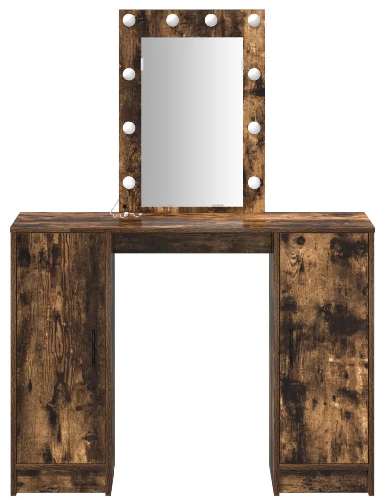 Fésülködőasztal LED Lámpákkal Füstölt Tölgy 102x33x135 cm