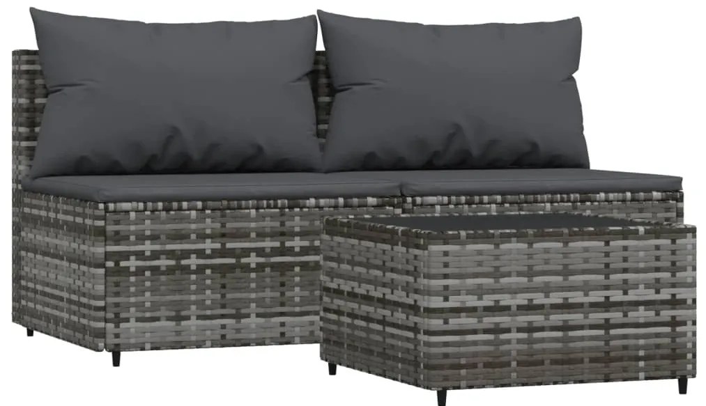 3 részes szürke polyrattan kerti ülőgarnitúra párnákkal