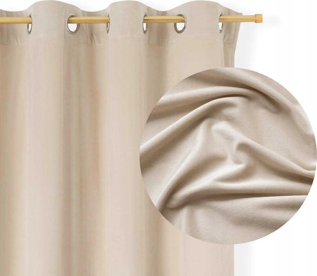 Bársony Függöny Szegényekkel 140x250 Vastag Bársony Világos Bézs