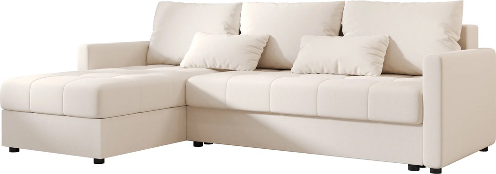 VENORIA L alakú kihúzható sarokkanapé, 220x143 cm, krémszínű + 2 párna INGYEN