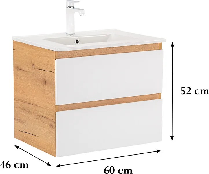 Vario Forte 60 alsó szekrény mosdóval tölgy-fehér