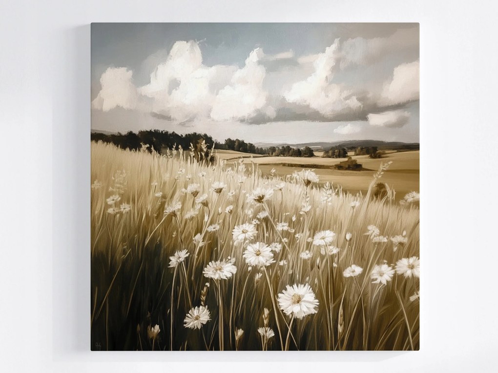 Vászonkép Canvas Vintage Falu Mező Rét Virágok Margaréták Nyár 80x80