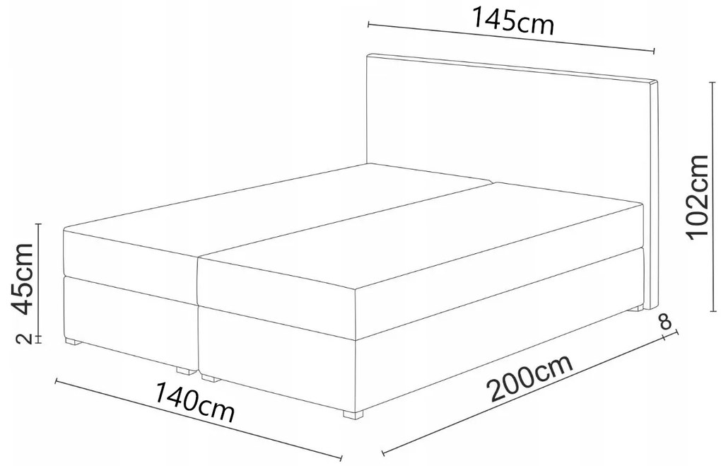 Franciaágy Boxspring 140x200 cm Waller (ágyráccsal és matraccal) (fekete). 1007716
