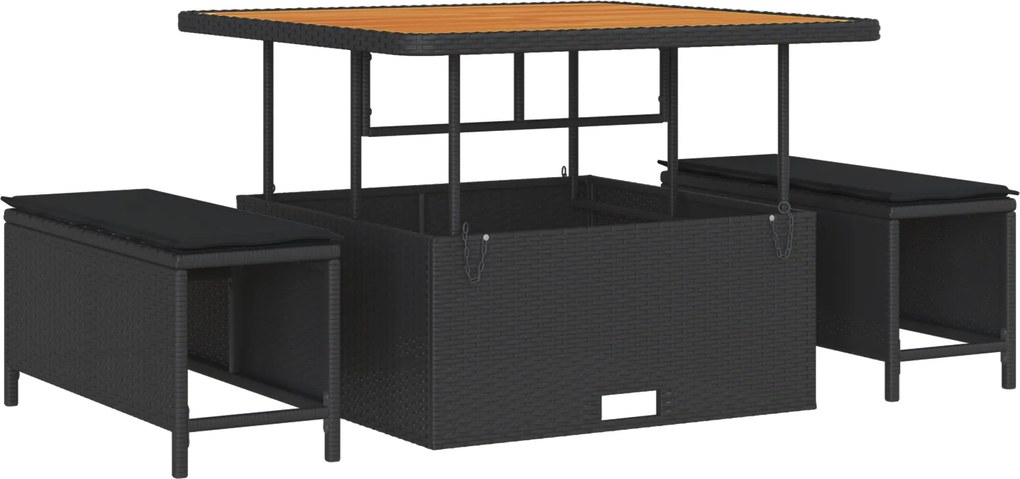 vidaXL Kerti Kanapé Szett 8 pcs Fekete Poli Rattan és Porfestett Acél