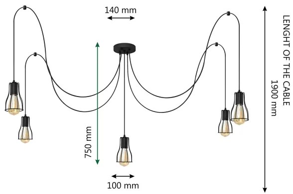 Csillár zsinóron TUBE 5xE27/15W/230V pók fekete