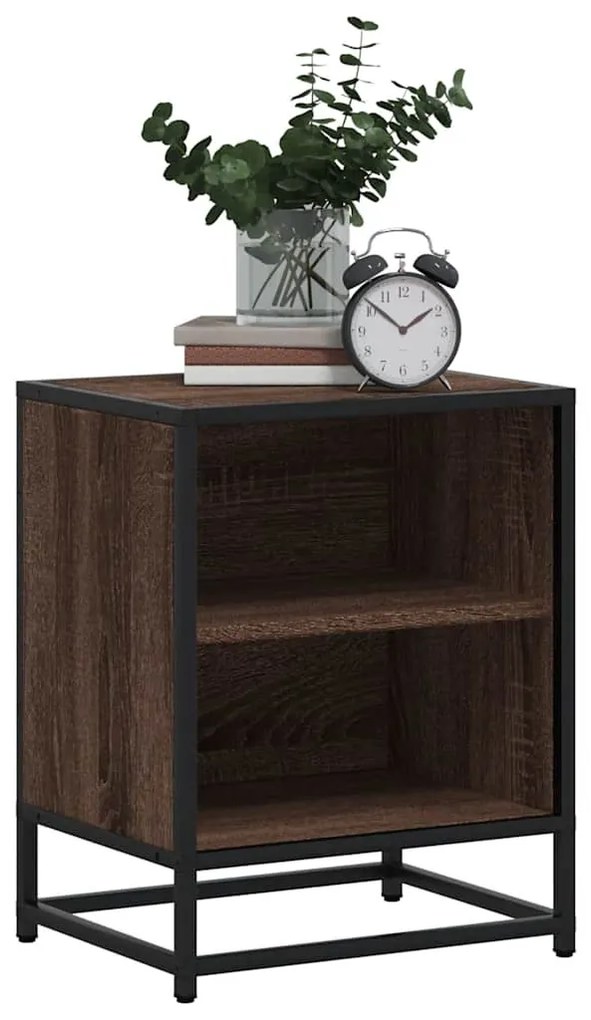 éjjeliszekrények 2 db barna tölgy 40x31x50 cm műfából és fémből
