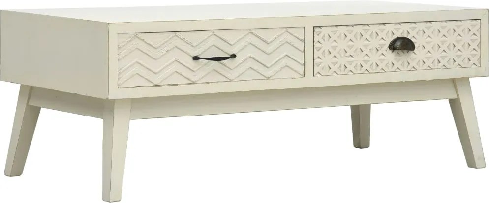 vidaXL szürke 2 fiókos faragott fa dohányzóasztal 110 x 50 x 40 cm