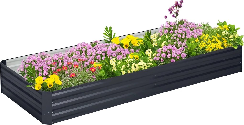 Outsunny Emelt Ágyás Acél, Növényágyás Hidegkeret Kertágyás Ültetődoboz, 241x90.5x30cm Kert Teraszhoz, Virágokhoz, Növényekhez, Gyümölcsökhöz, Zöldség