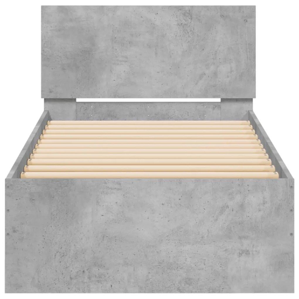 betonszürke szerelt fa ágykeret fejtámlával 90 x 200 cm