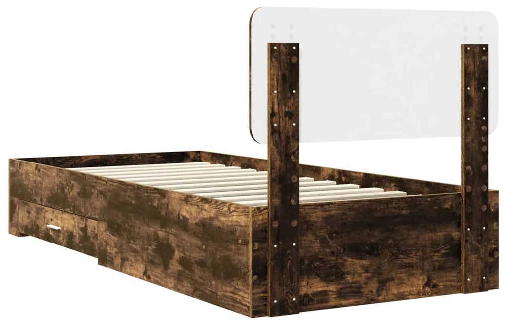 vidaXL Ágykeret fejtámlával fiókkal Füstölt tölgy 75 x 190 cm Faanyag