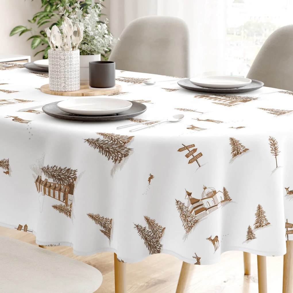 Goldea karácsonyi asztalterítő - extra erős 100% - os pamut - hegyvidéki táj - ovális 140 x 180 cm