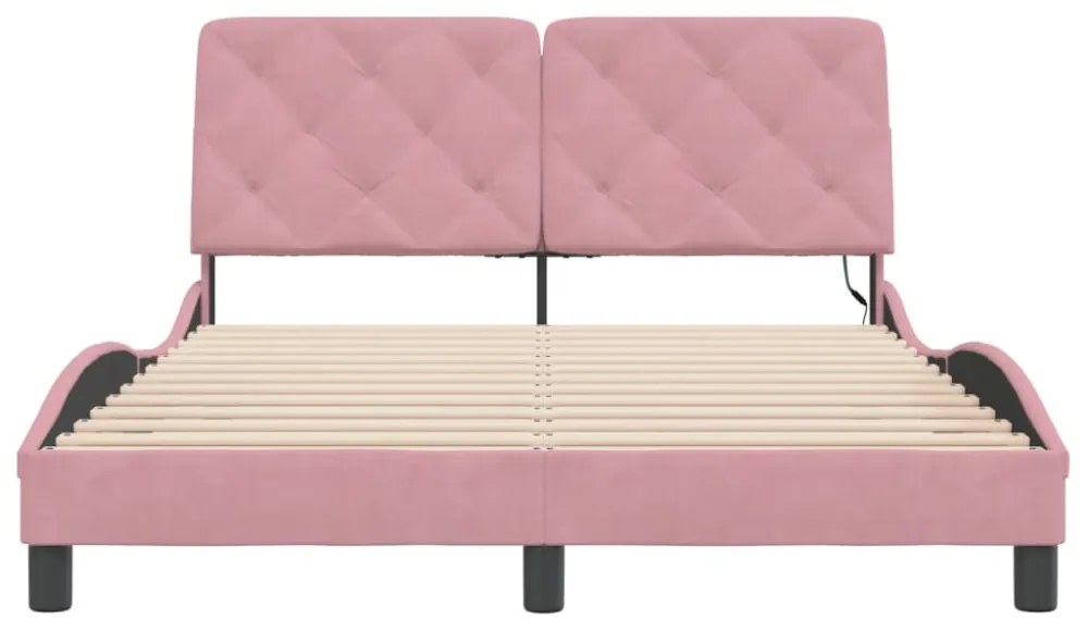 rózsaszín bársony ágykeret LED-ekkel matrac nélkül 120 x 200 cm