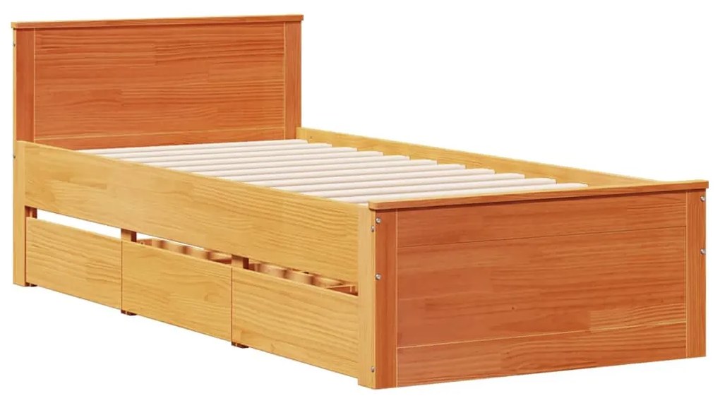 barna tömör fenyőfa fejtámlás ágykeret matrac nélkül 90x190 cm