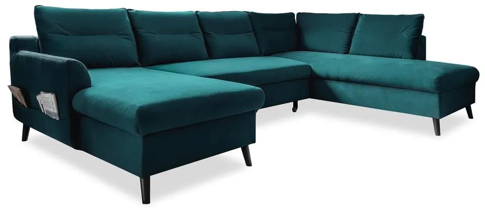 Stylish Stan türkiz kinyitható U alakú bársony kanapé, jobb oldali - Miuform