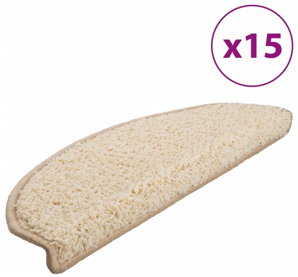 vidaXL 15 db krémszínű, félkör alakú lépcsőszőnyegek, nagy méretben, 65 x 21 x 4 cm