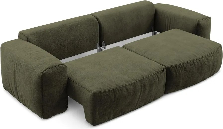 Zöld zsenília kinyitható kanapé 275 cm Kuki – Makamii