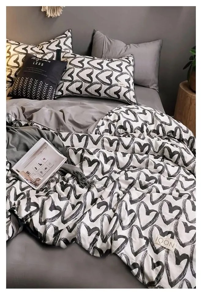 Fehér-szürke kétszemélyes-hosszabbított pamut ágyneműhuzat lepedővel 200x220 cm – Mila Home