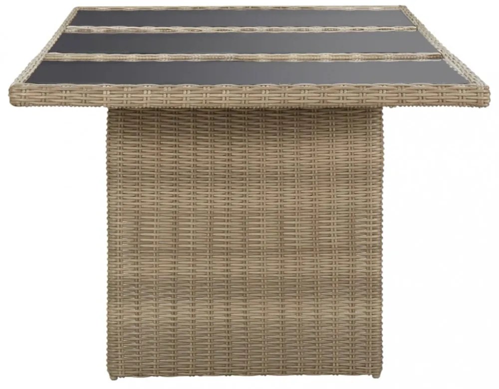 barna üveg és polyrattan kerti étkezőasztal 200 x 100 x 74 cm