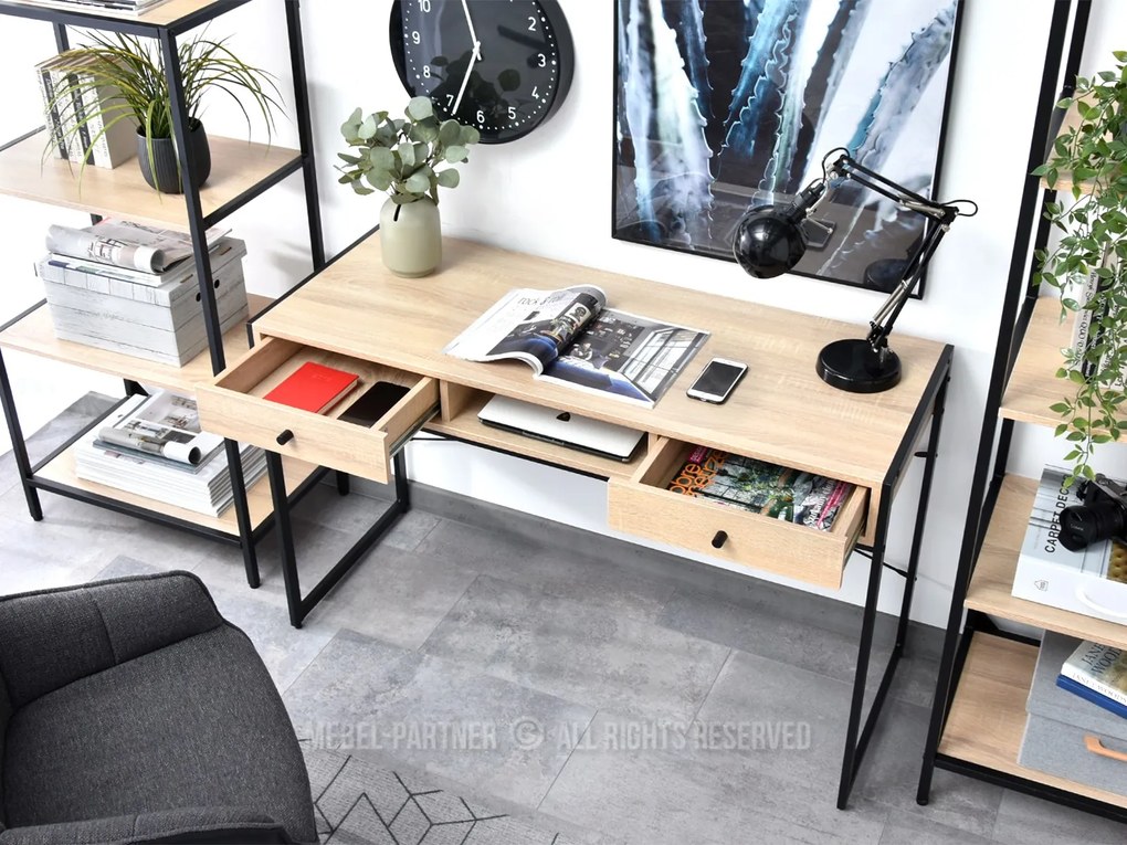 PC asztal Nills (tölgy + fekete). Akció -20%. 1109797