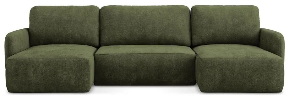 Zöld zsenília kinyitható-tárolóhelyes sarokkanapé (U alakú) Lilo – Makamii