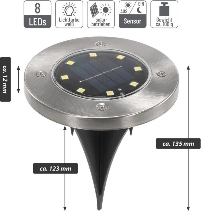 Napelemes beépített kerti világítás készlet 8 LED 12 db