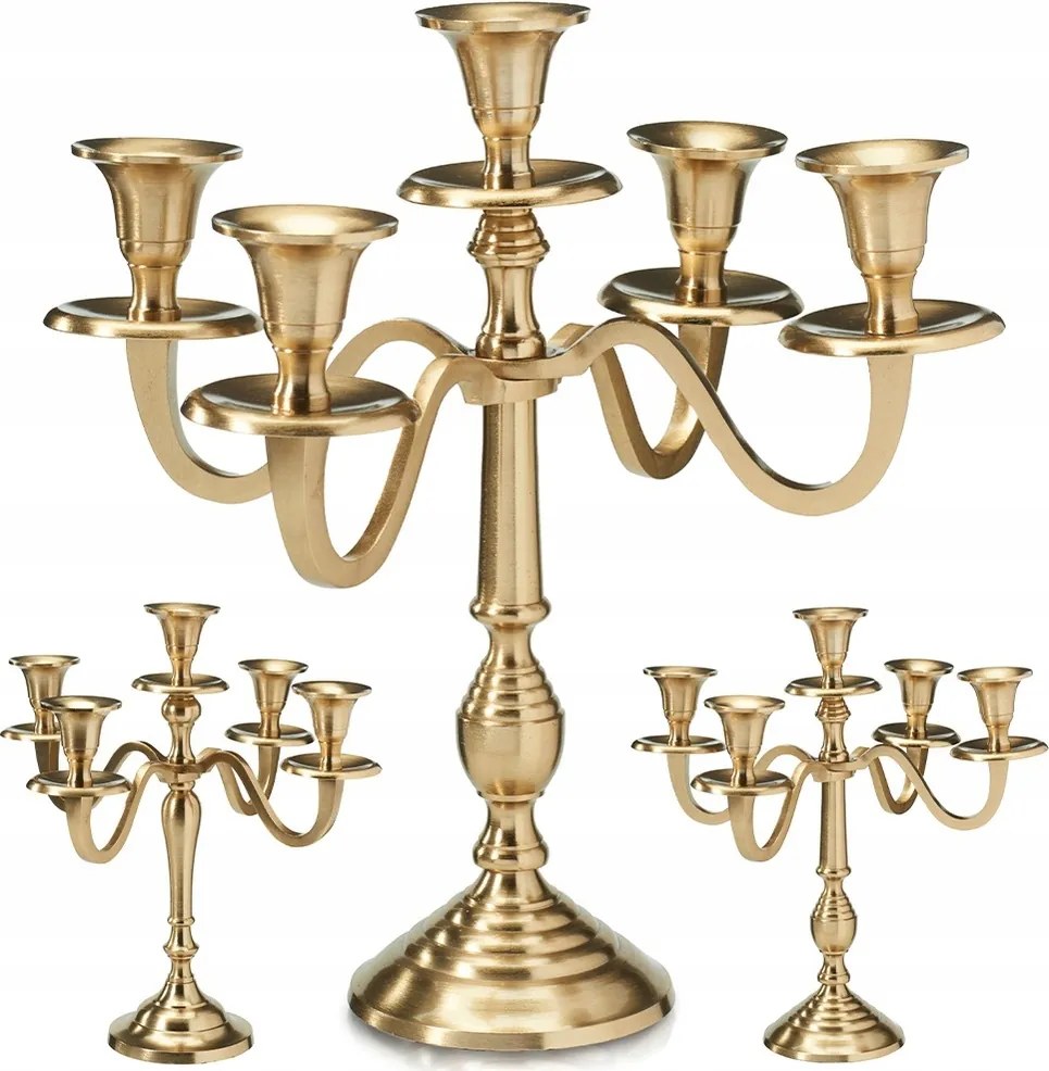 Gyertyatartó Kandeláber Arany fém 5 ágú gyertyatartó asztal