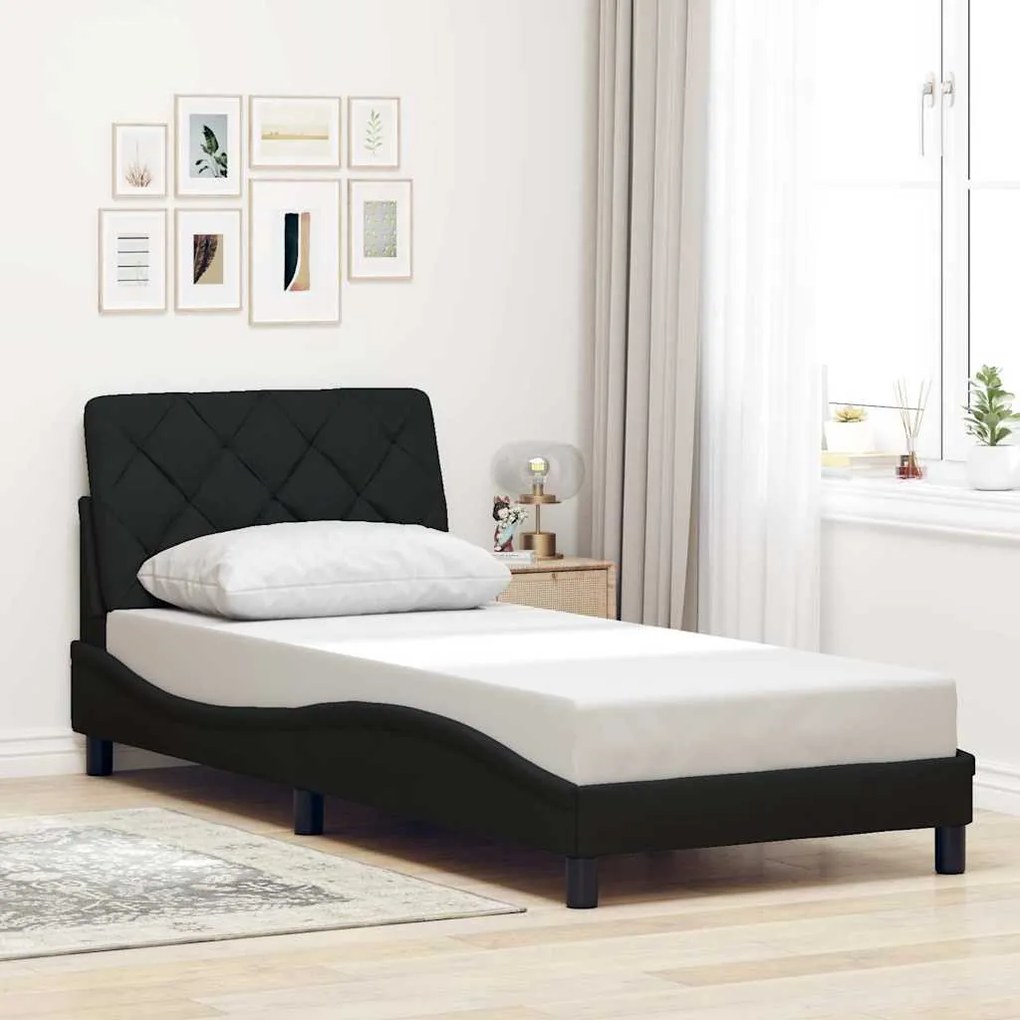 fekete szövet ágykeret LED-ekkel matrac nélkül 90x200 cm