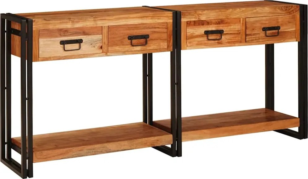 vidaXL Konzolasztalok 2 pcs Barna 161 x 33 x 75 cm Tömör Akácfa