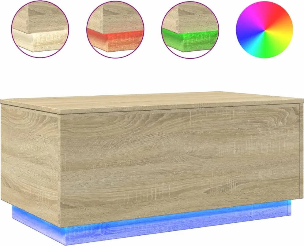 vidaXL sonoma tölgy színű dohányzóasztal LED-lámpákkal 90x50x40 cm